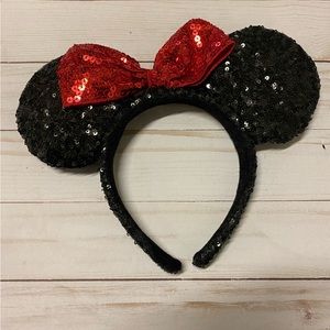 Disney Minnie Mouse Black Red Ears Sequined Headband from Disneyland